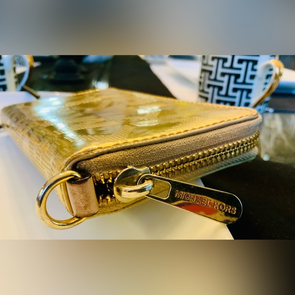 : "Michael Kors Gold-Tone Studded Zip-Around Wallet - Picture 3 of 7